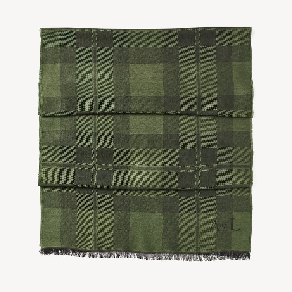 Silk Check Scarf Evergreen Silk Modal