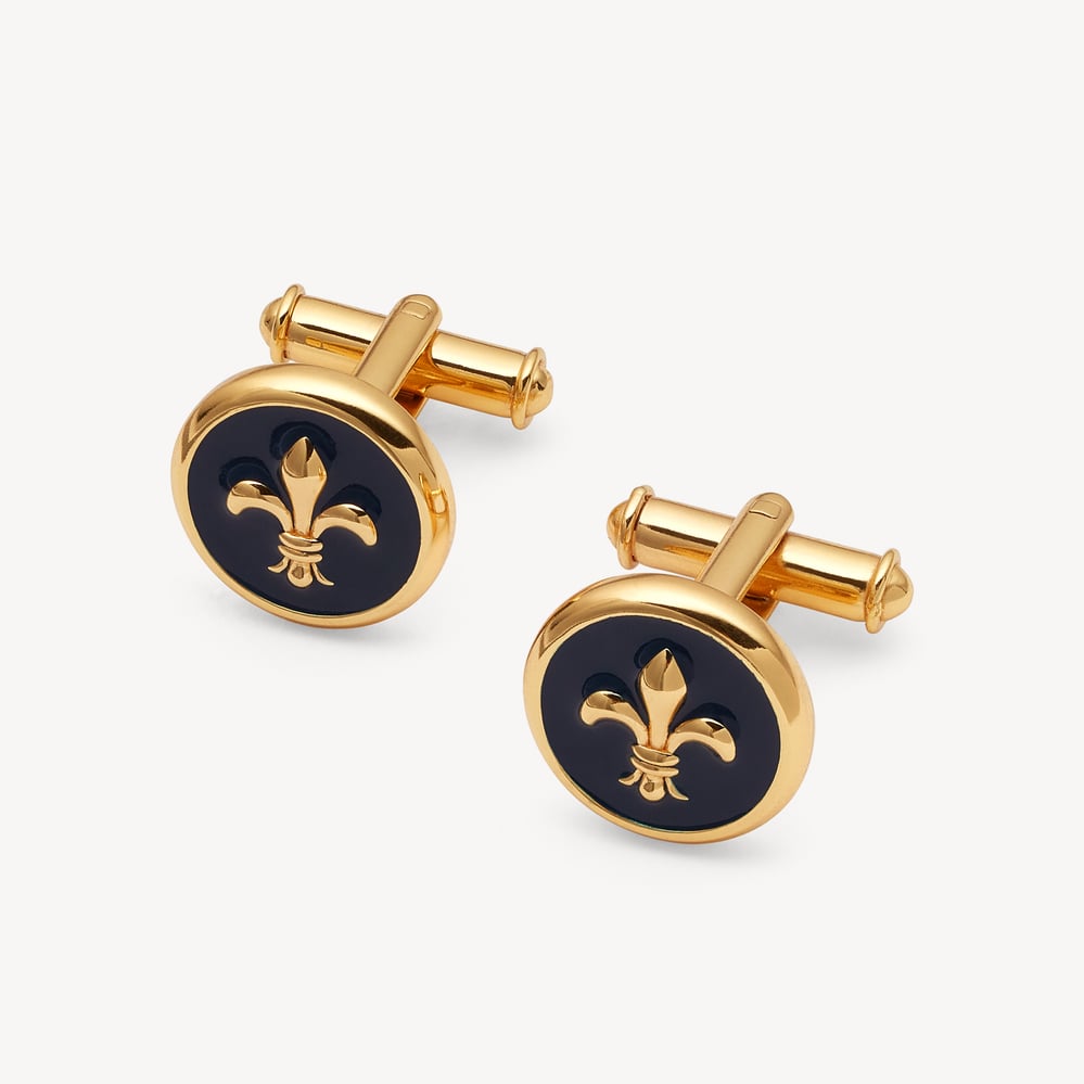 Fleur De Lis Cufflinks Navy Enamel & 18ct Gold Plated