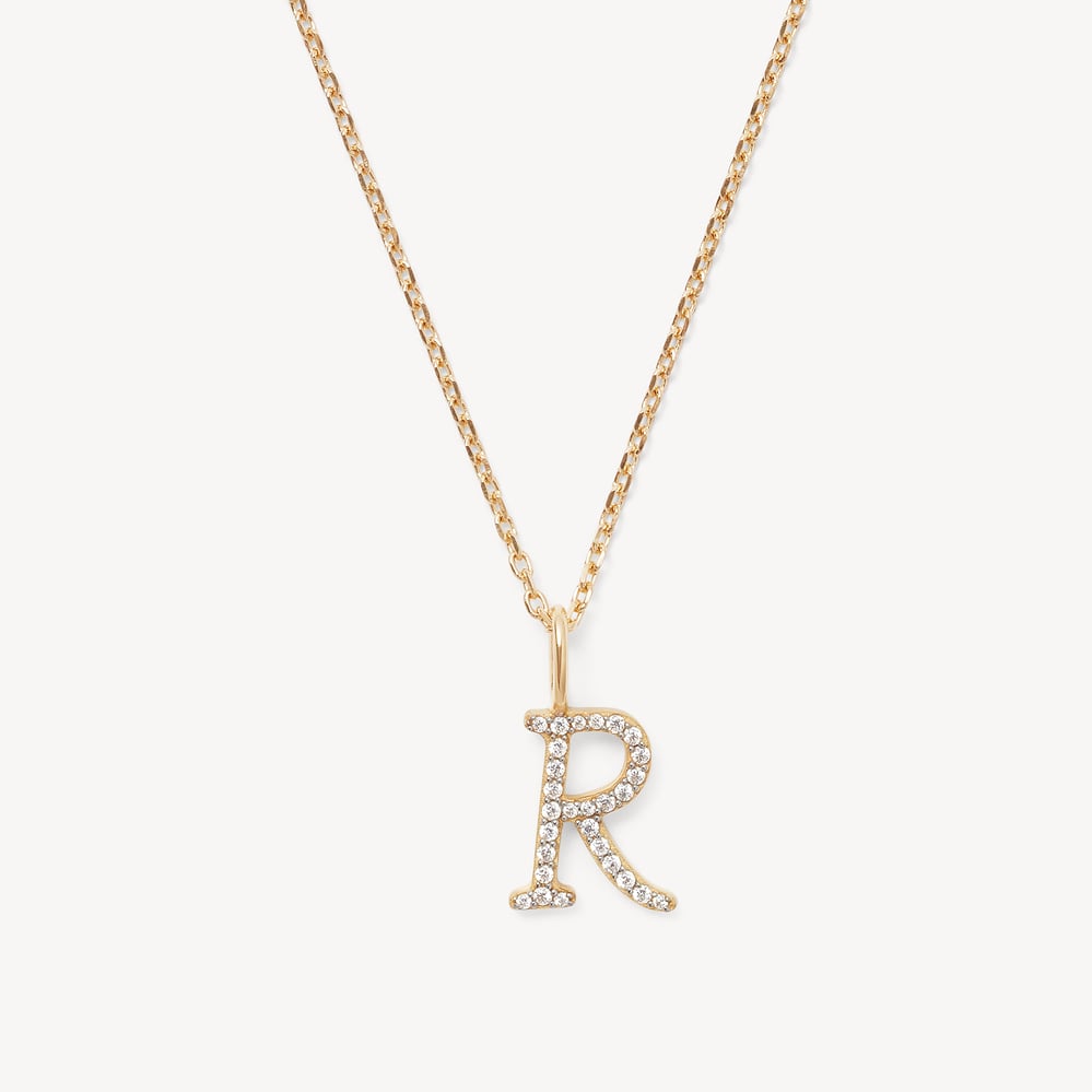 Diamond Initial R Necklace 0.120ct Diamond