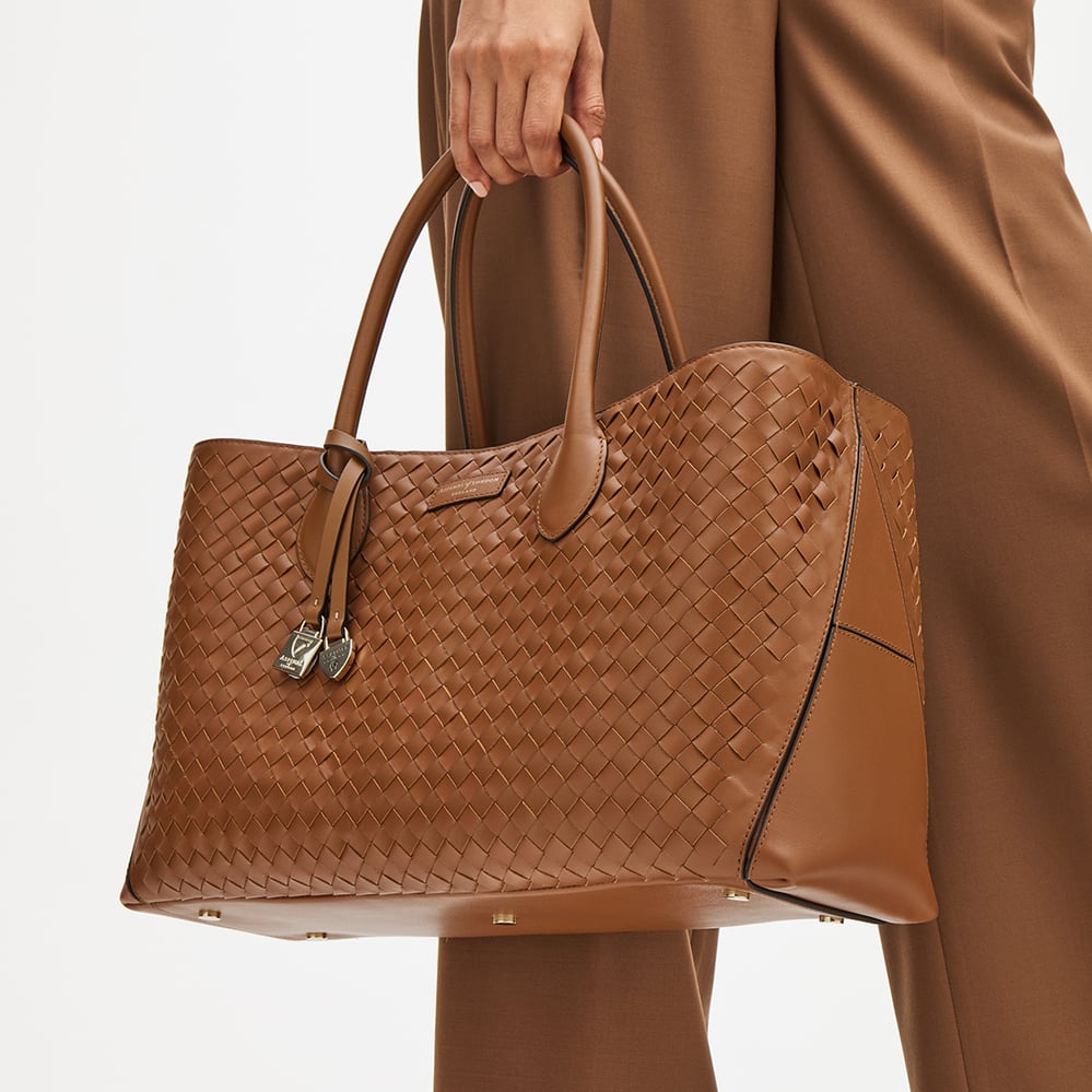 London Tote Tan Woven Leather