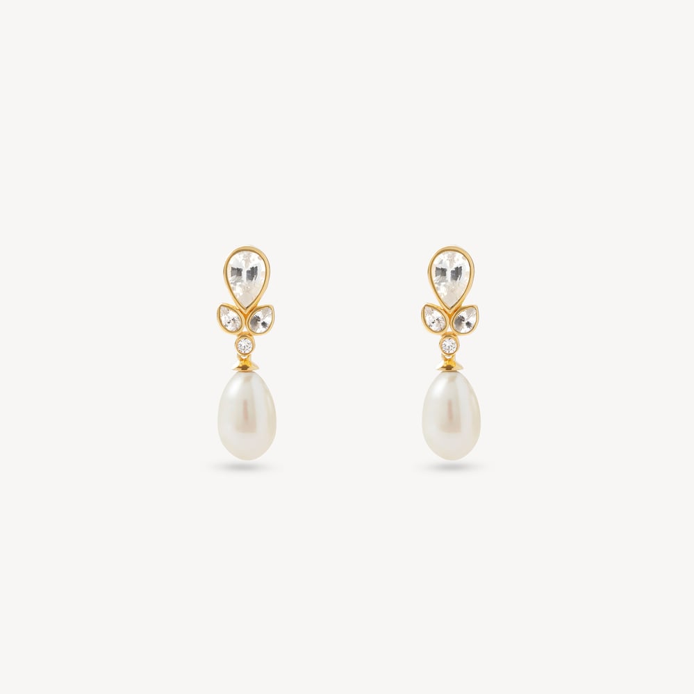 Floral Earrings Freshwater Pearl, 0.04ct Diamond