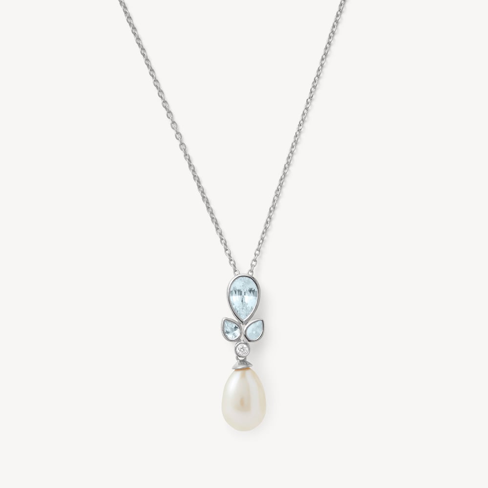 Floral Necklace Freshwater Pearl, 0.02ct Diamond