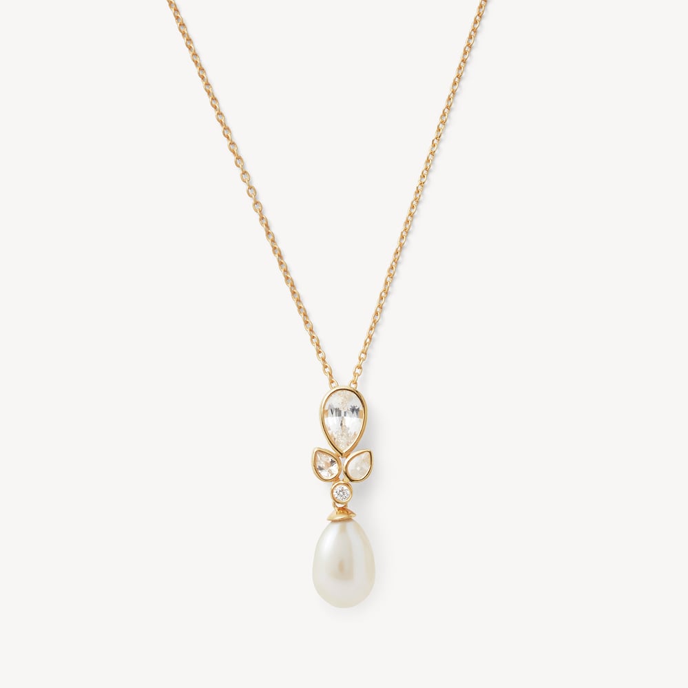 Floral Necklace Freshwater Pearl, 0.02ct Diamond