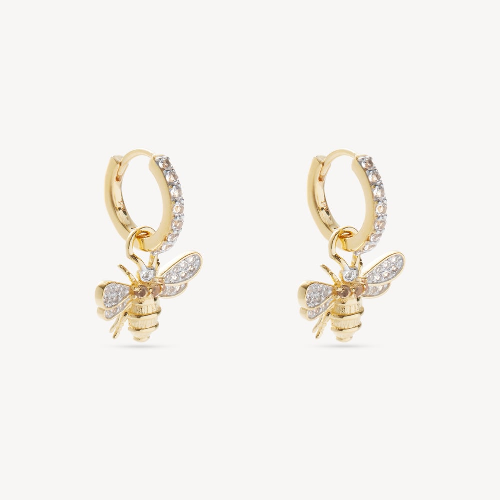 Diamond Bee Charm Earrings 0.416ct White Sapphire & Citrine