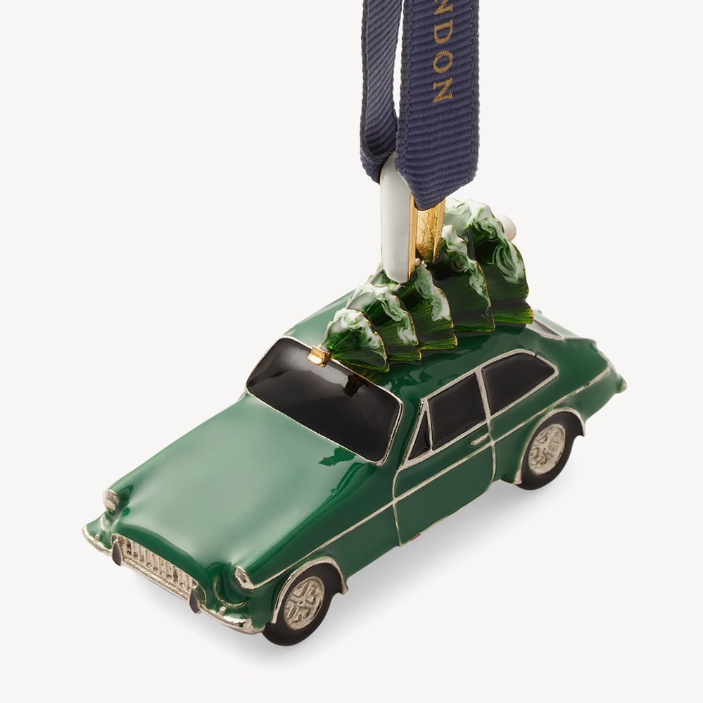 Car Christmas Decoration Green Enamel & Silver Plated