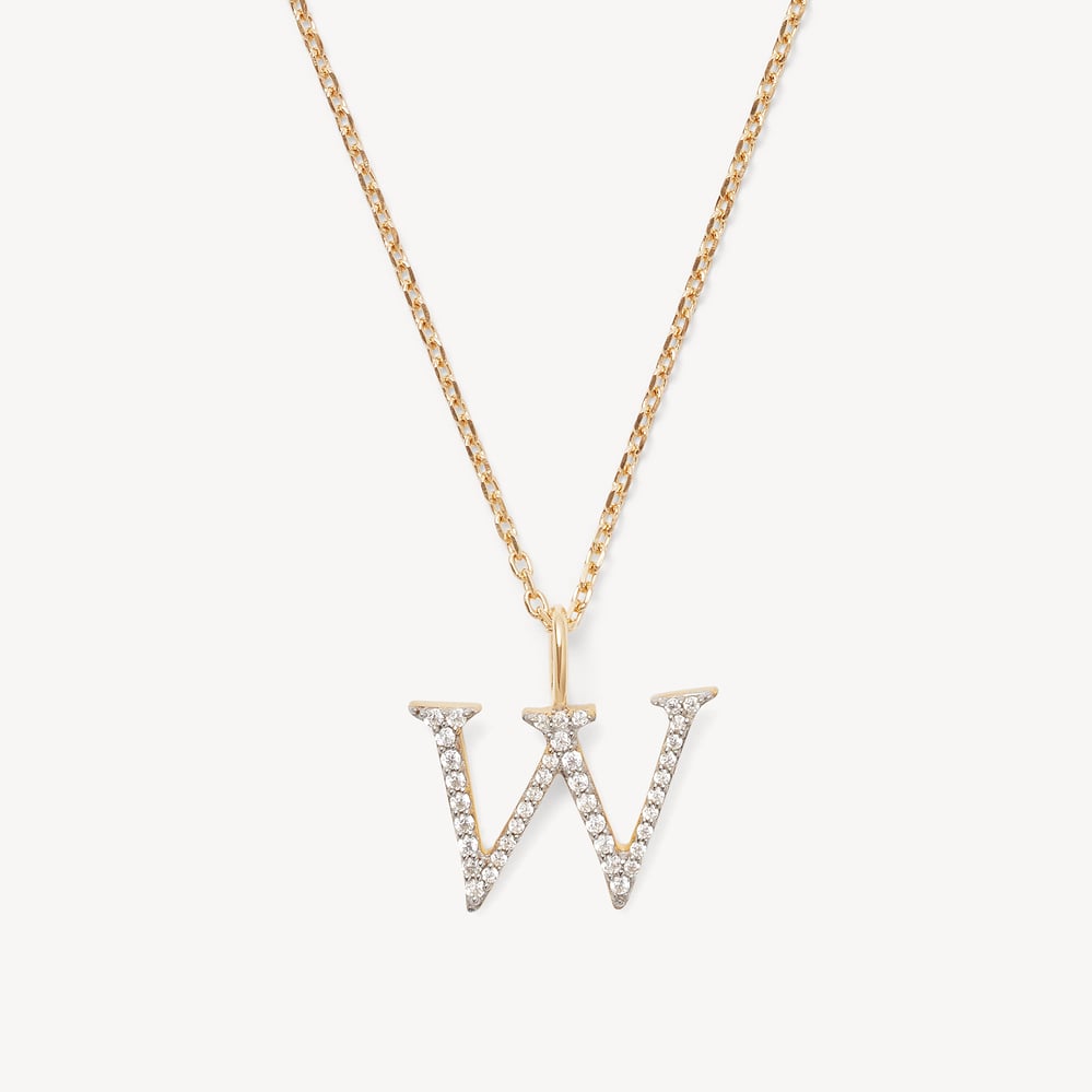 Diamond Initial W Necklace 0.107ct Diamond