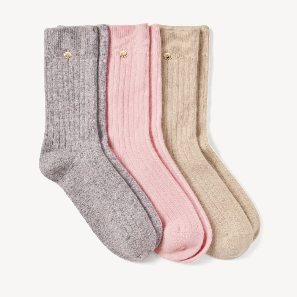Set of 3 Cashmere Socks Pink, Oatmeal & Grey Cashmere