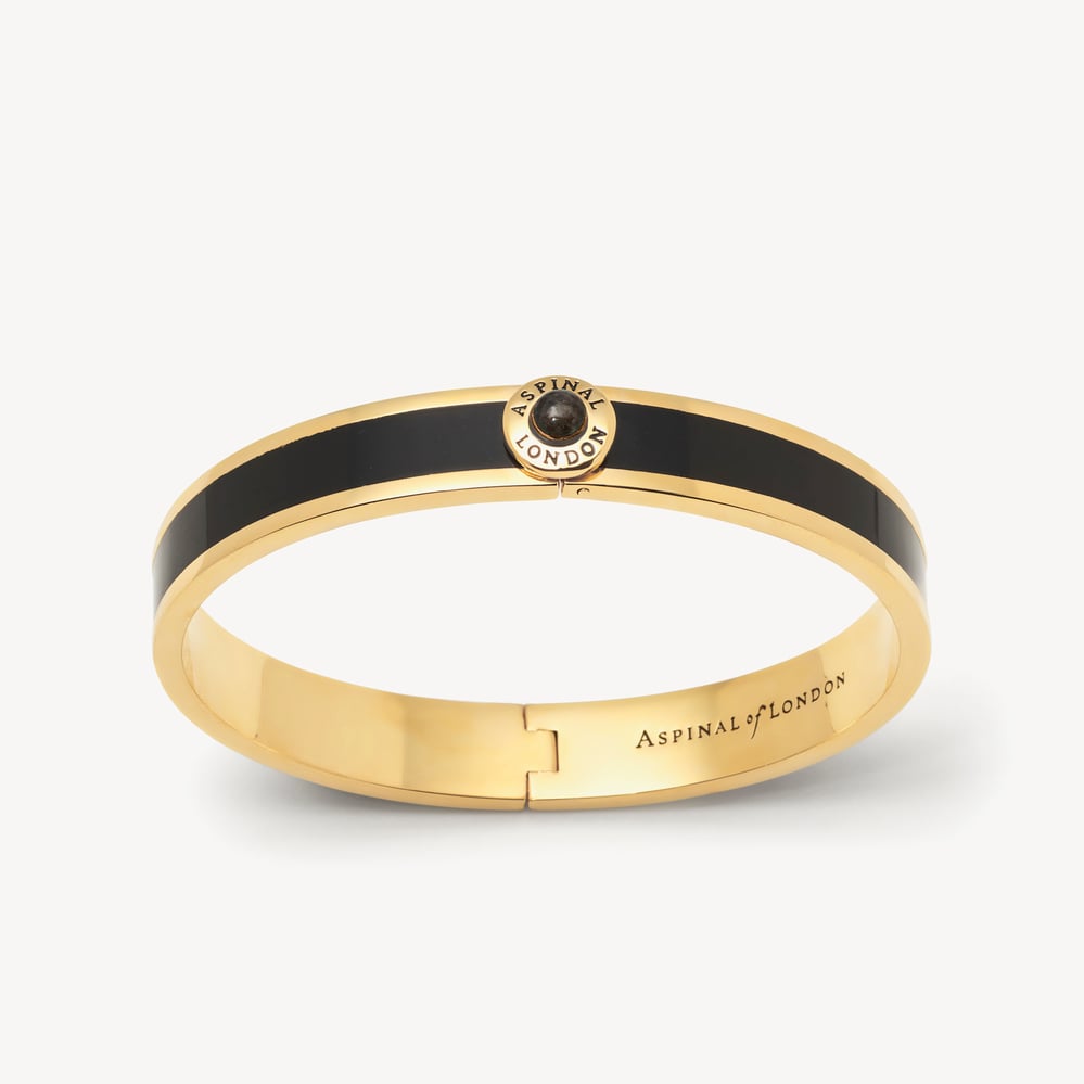 Gemstone Enamel Bangle Black Enamel, Labradorite & 18ct Gold Plated