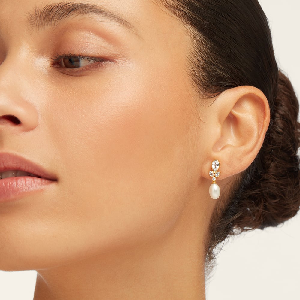 Floral Earrings Freshwater Pearl, 0.04ct Diamond