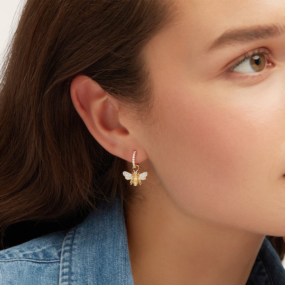 Diamond Bee Charm Earrings 0.416ct White Sapphire & Citrine