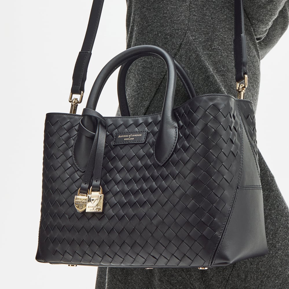 Midi London Tote Black Woven Leather