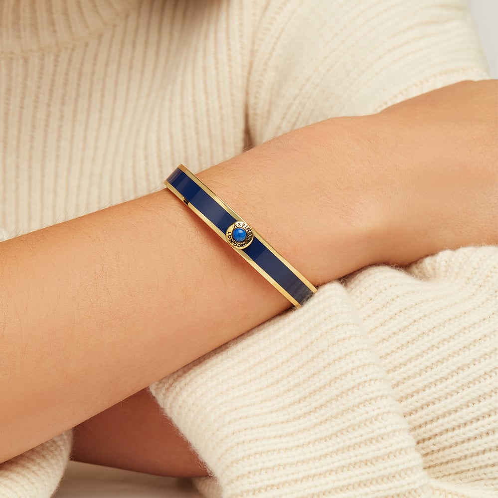 Gemstone Enamel Bangle Navy Enamel, Lapis Lazuli & 18ct Gold Plated