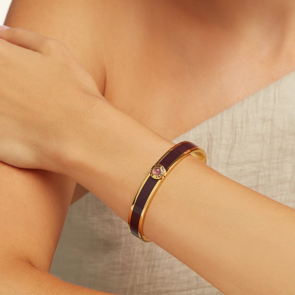 Gemstone Enamel Bangle Fig Enamel, Amethyst & 18ct Gold Plated