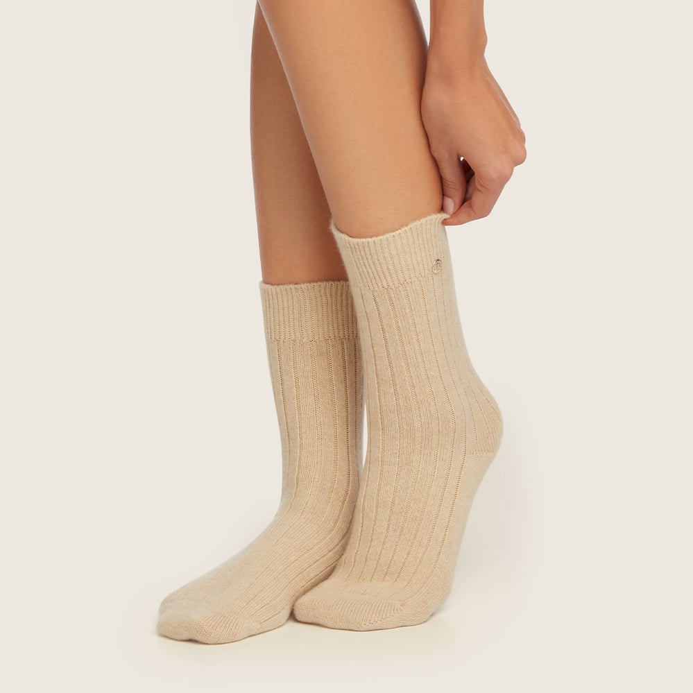 Rib Knit Cashmere Socks Oatmeal Melange Cashmere