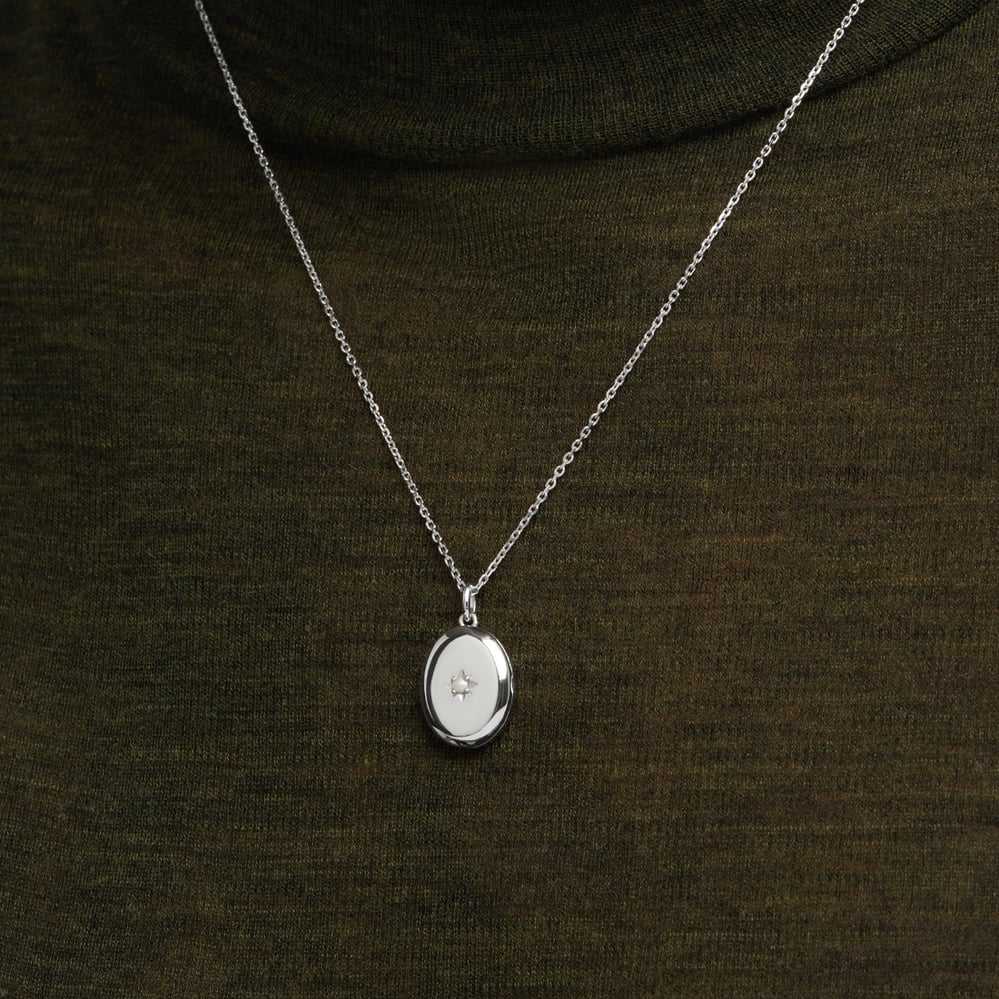 Oval Pearl Locket Necklace Mother of Pearl & Sterling Silver 925