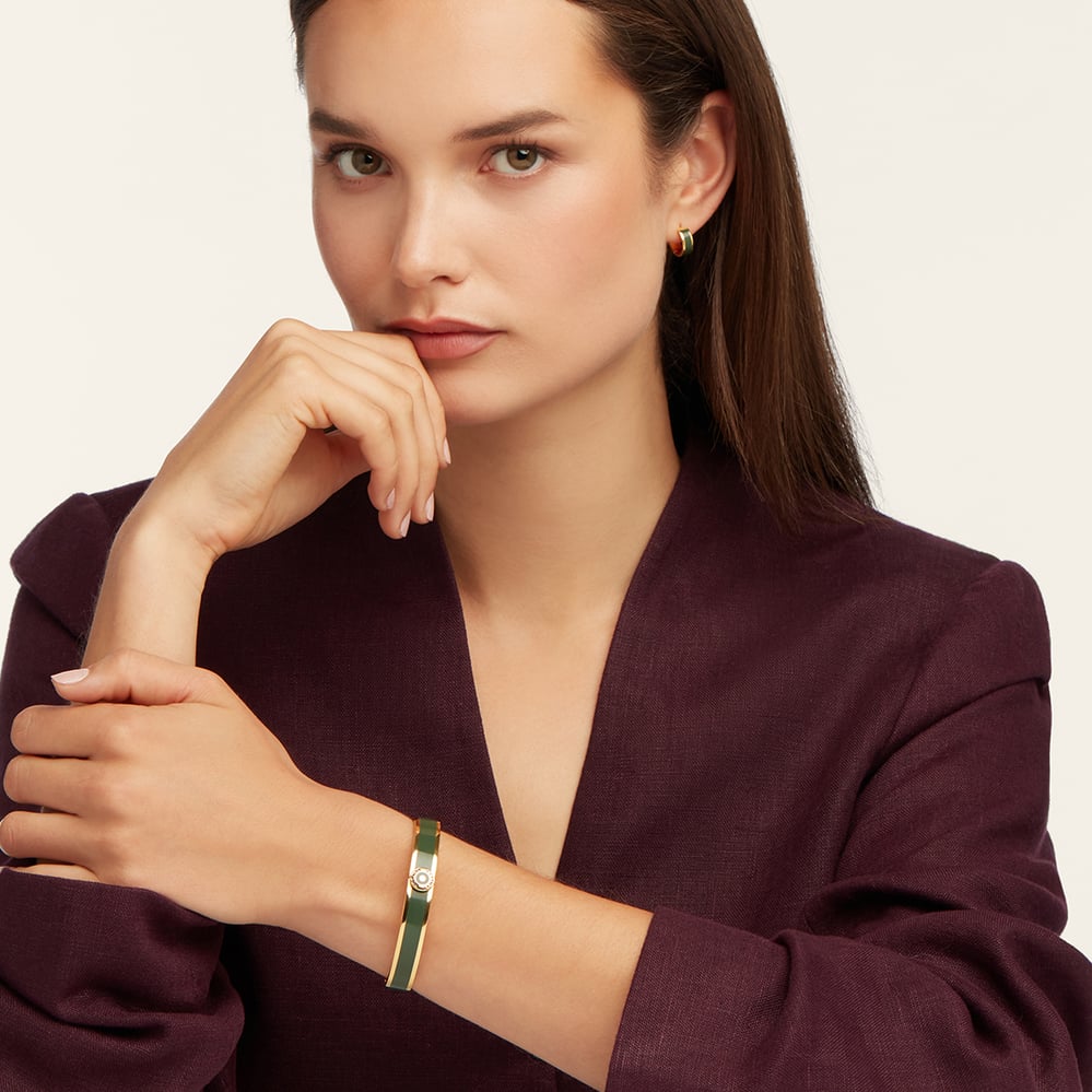 Enamel Bangle Racing Green Enamel & 18ct Gold Plated
