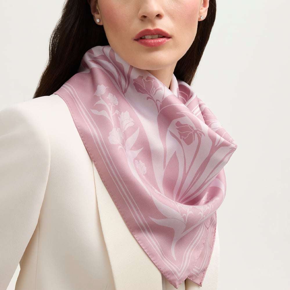 Lancashire Rose Silk Scarf Rose Pink Pure Silk
