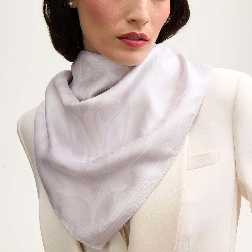 Lancashire Rose Silk Scarf White Pure Silk