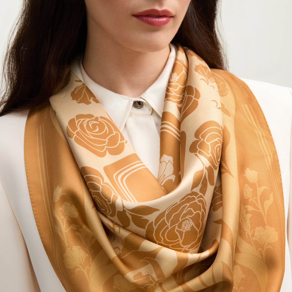 Lancashire Rose Silk Scarf Gold Pure Silk