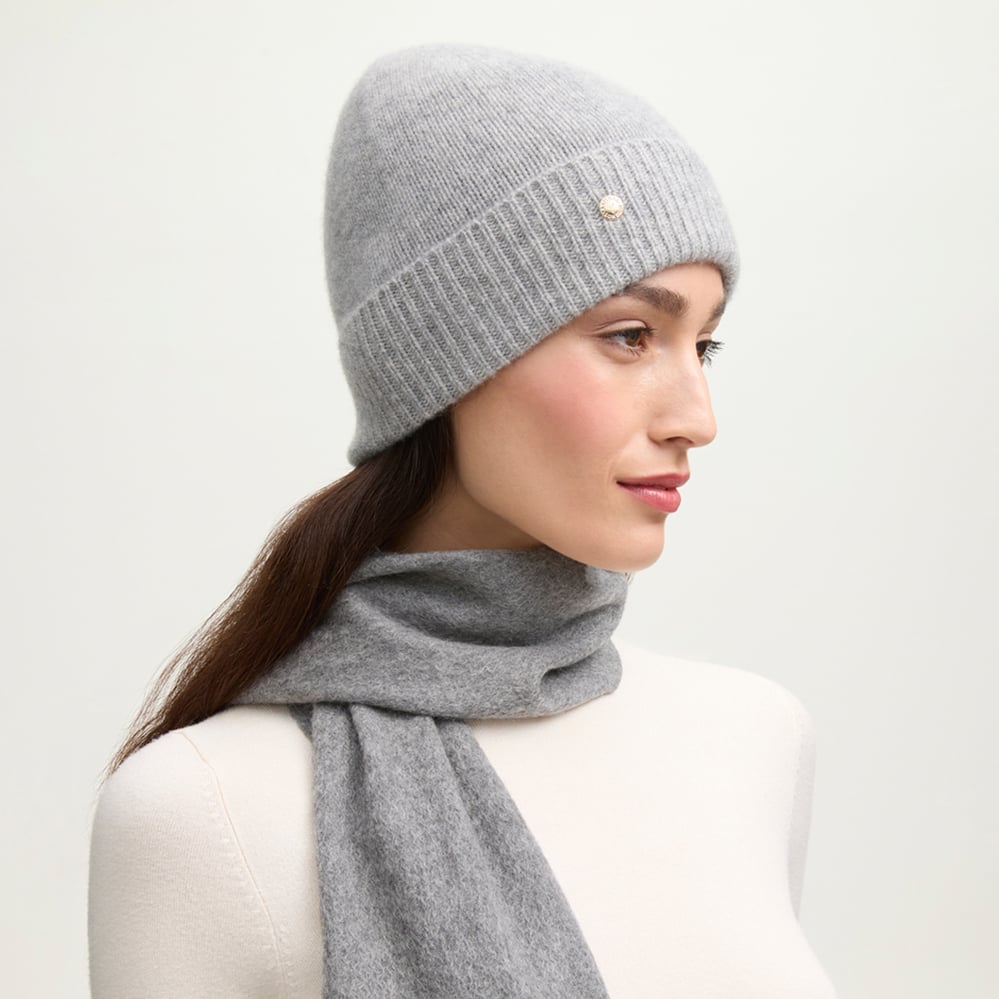 Pure Cashmere Beanie Hat Mid Grey Melange Cashmere