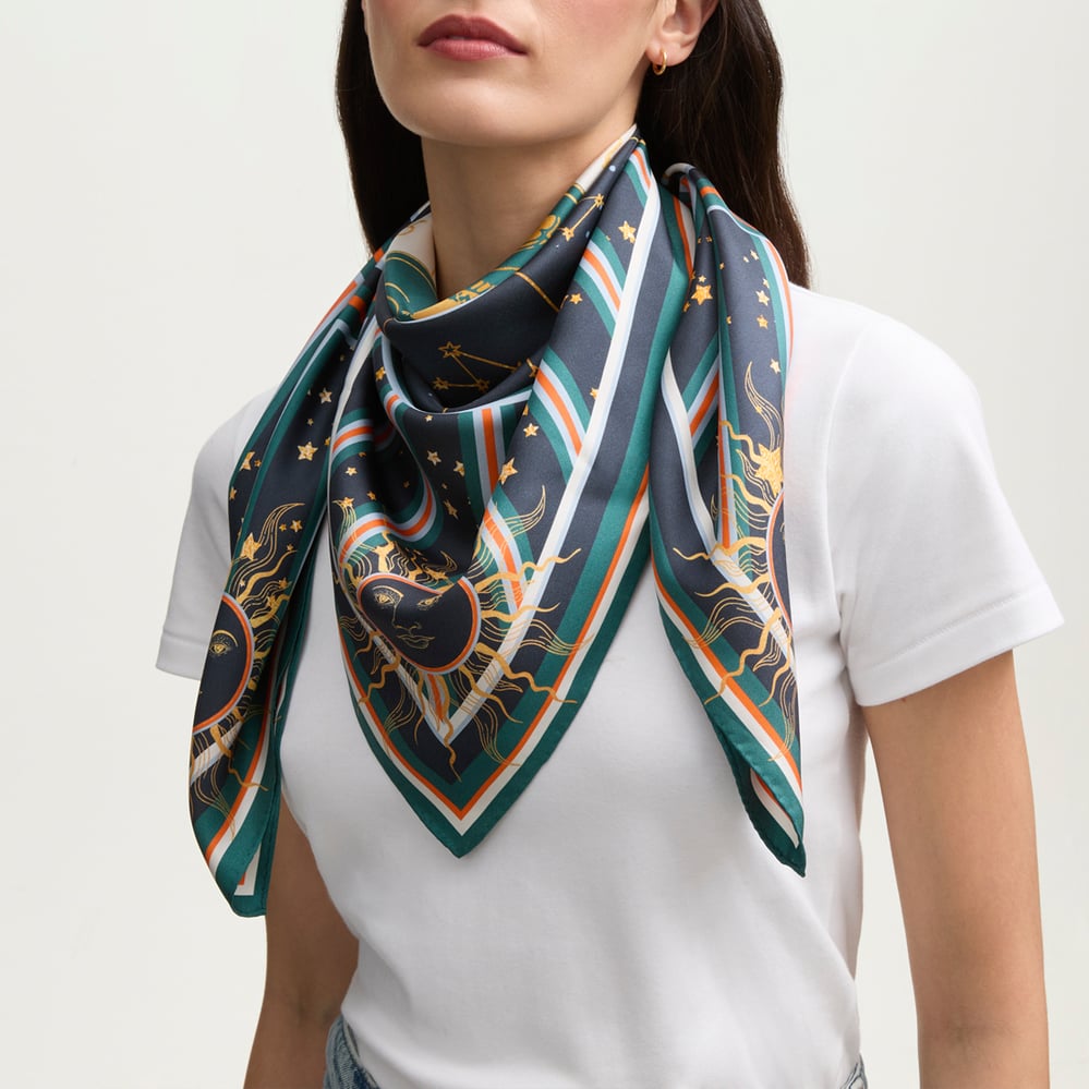 Capricorn Zodiac Silk Scarf Navy Pure Silk