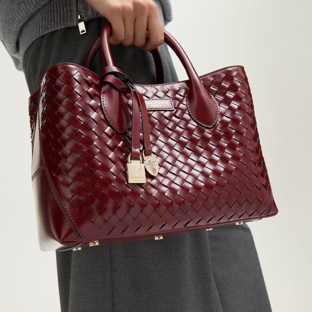 Midi London Tote Merlot Woven Leather