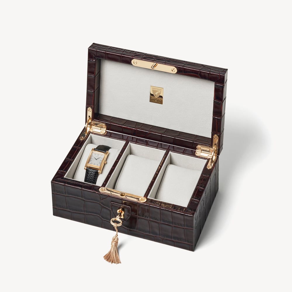 Three Piece Watch Box Deep Shine Amazon Brown Croc