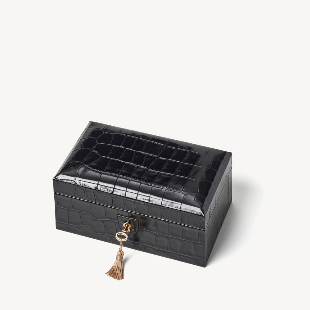 Three Piece Watch Box Deep Shine Black Croc