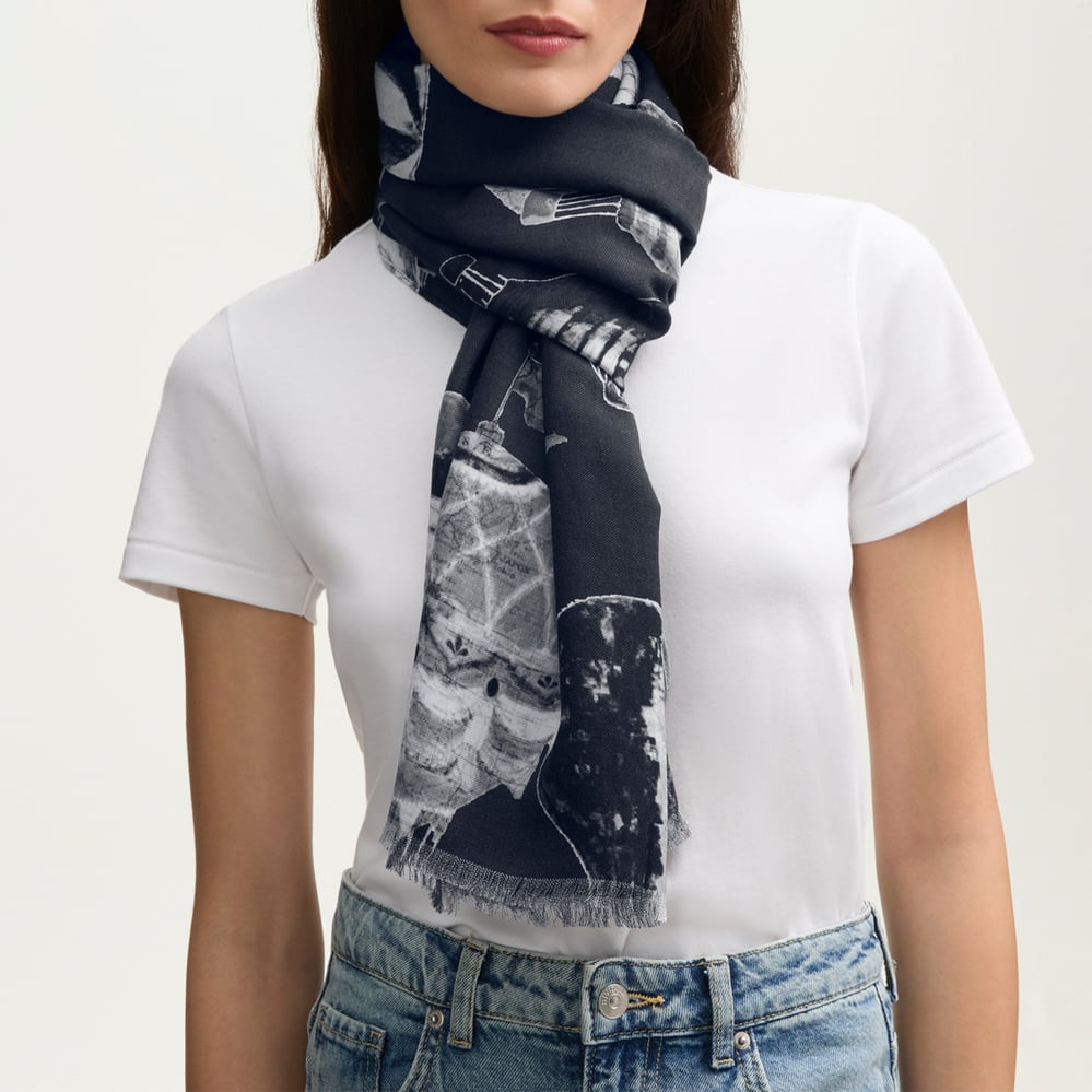 Merino & Silk Stole Monochrome Hot Air Balloons