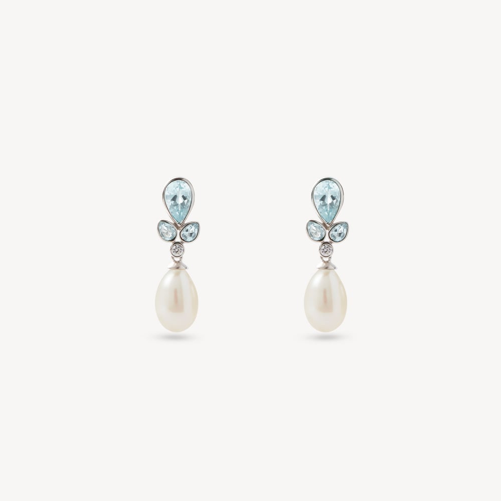 Floral Earrings Freshwater Pearl, 0.04ct Diamond