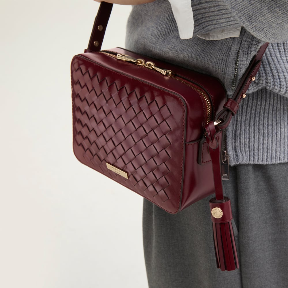 Camera Crossbody Merlot Woven Leather