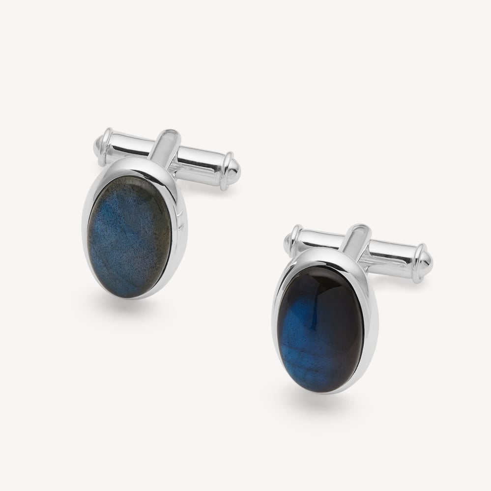 Oval Cufflinks Labradorite & Silver Plated