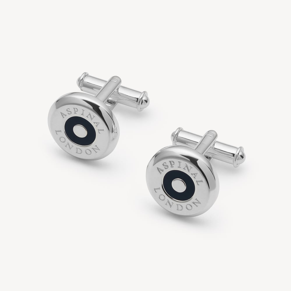 Enamel Button Cufflinks Navy Enamel & Silver Plated