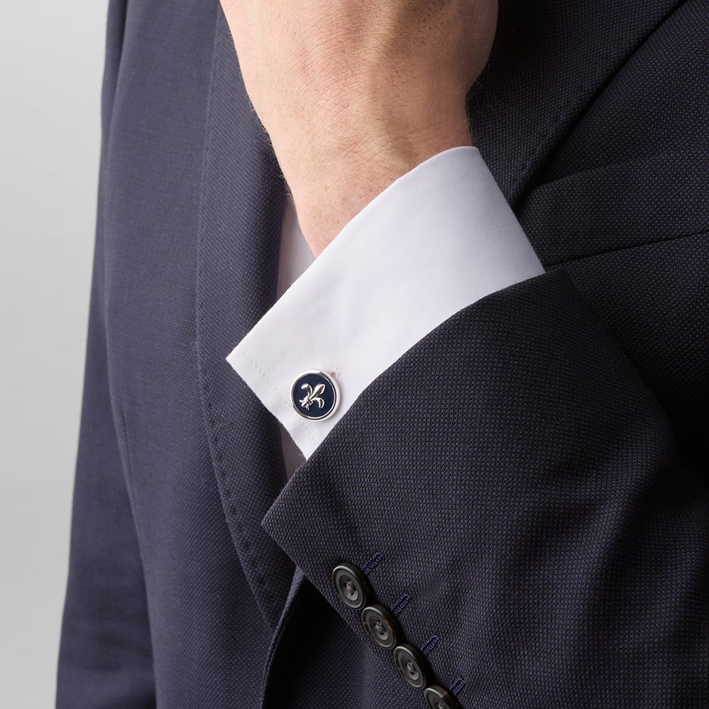 Fleur De Lis Cufflinks Navy Enamel & Silver Plated