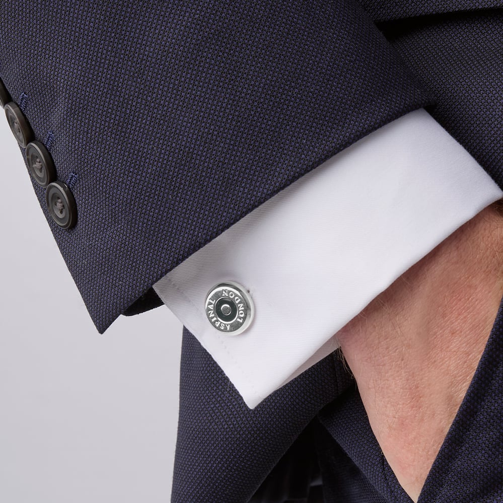 Enamel Button Cufflinks Navy Enamel & Silver Plated