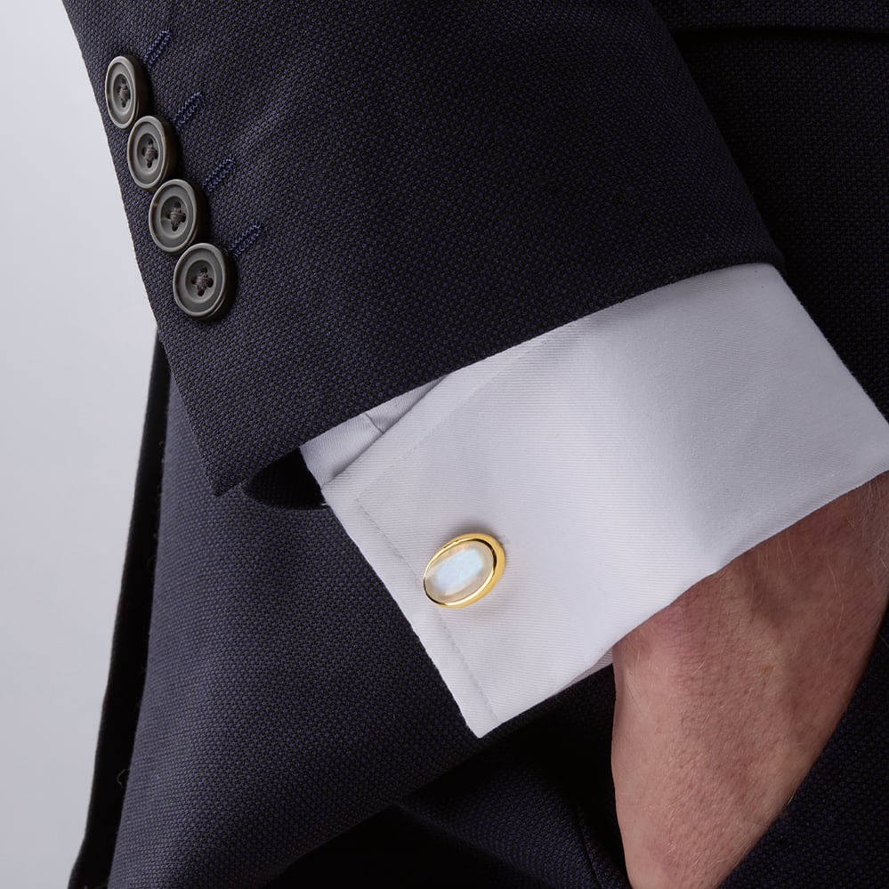 Oval Cufflinks Rainbow Moonstone & 18ct Gold Plated