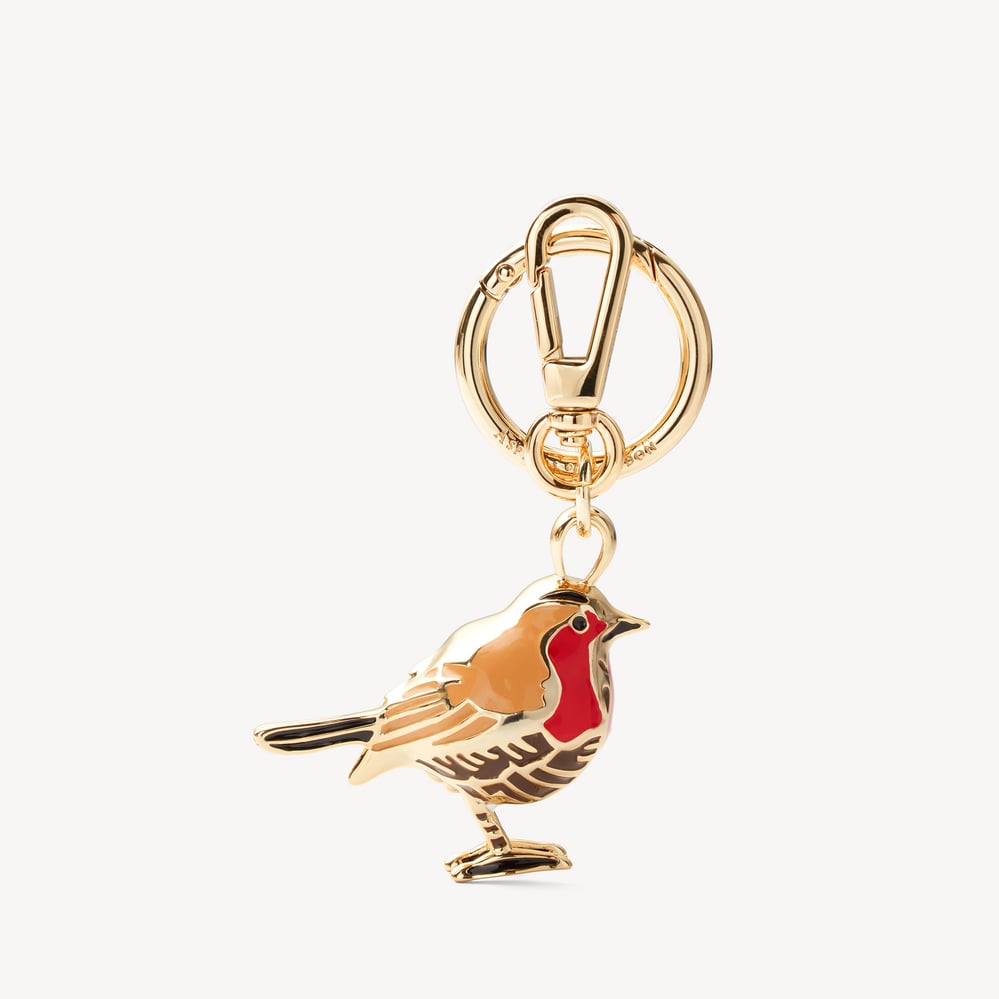 Robin Bag Charm & Keyring Red Enamel & 18ct Gold Plated