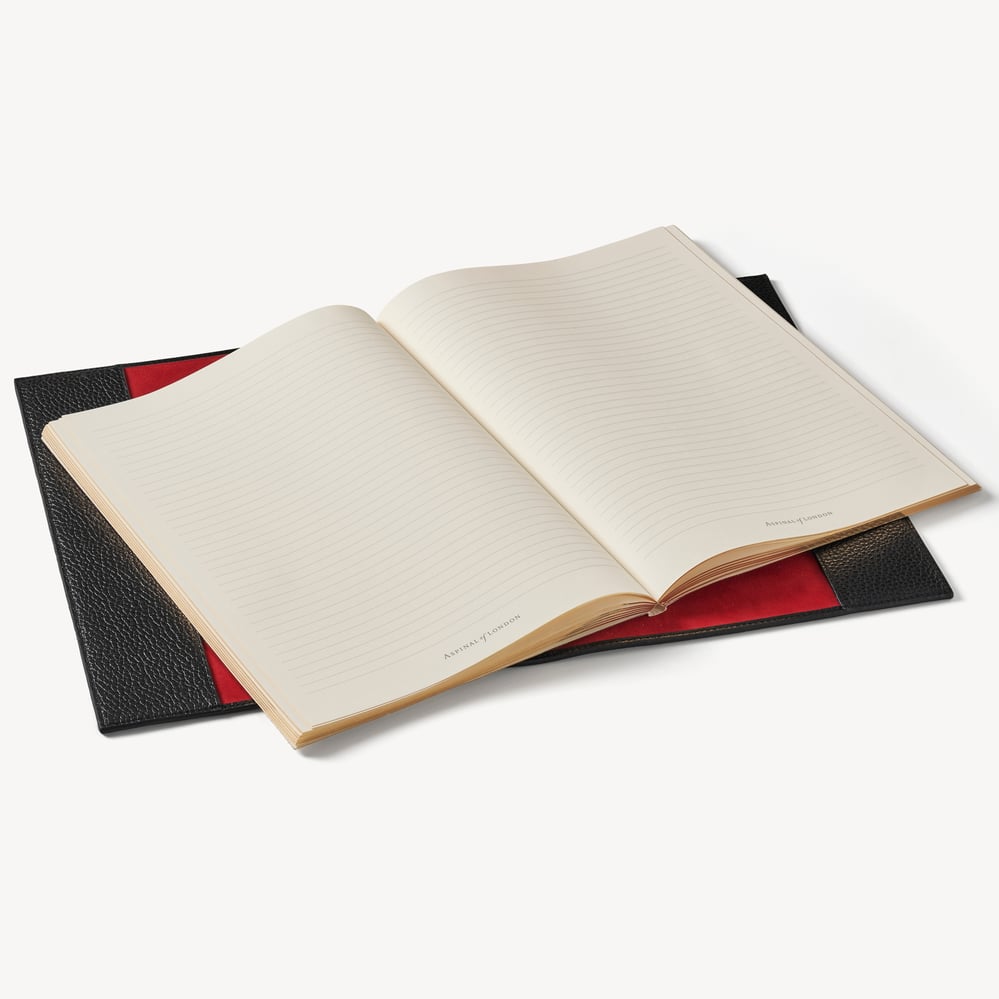 A4 Refillable Luxury Journal Black Pebble with Soft Suede Lining