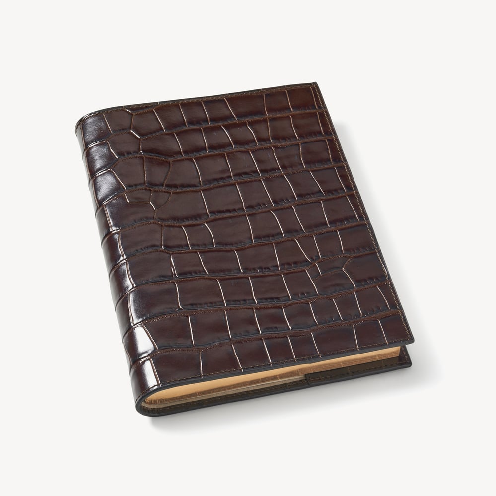 A5 Refillable Luxury Journal Amazon Brown Croc with Soft Suede Lining