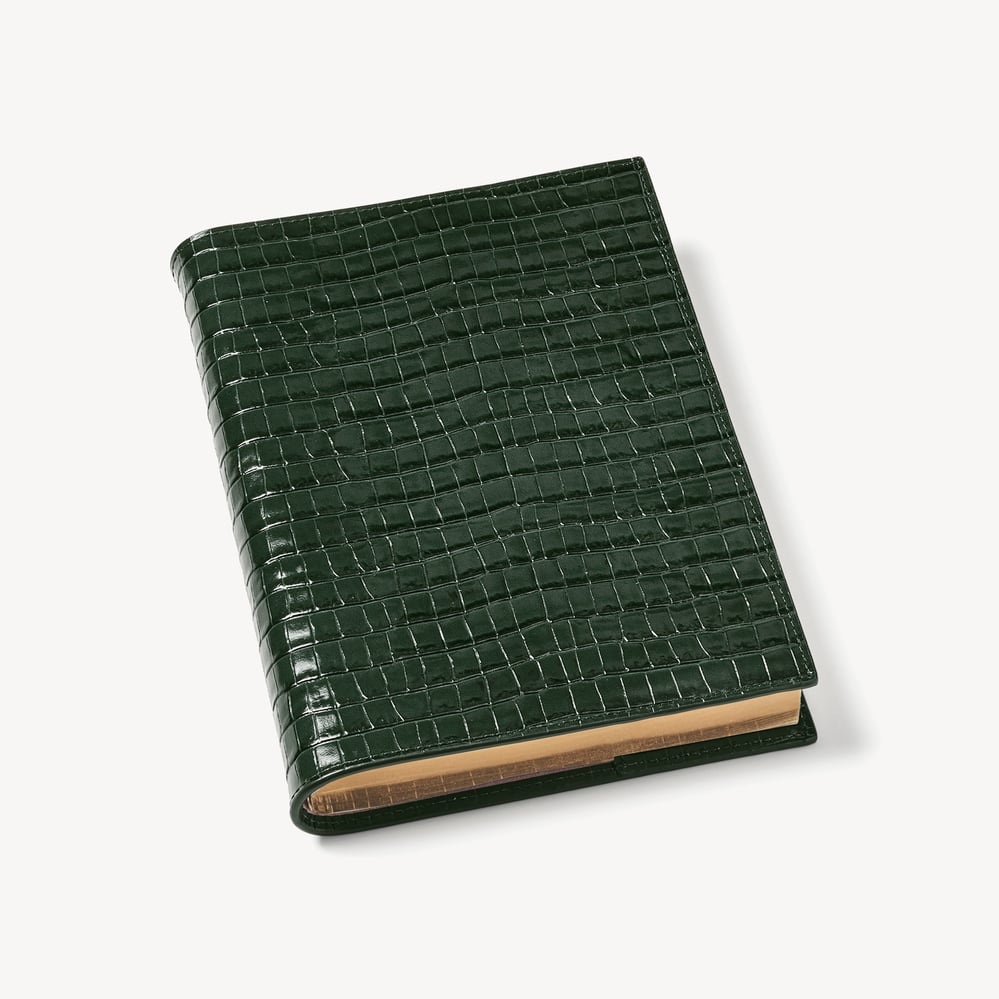 A5 Refillable Luxury Journal Evergreen Small Croc with Soft Suede Lining