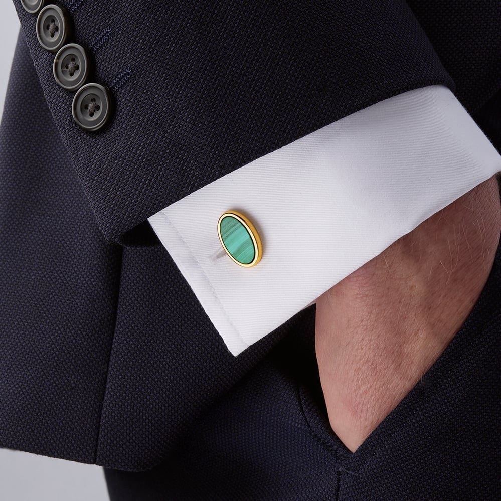 Oval Slice Cufflinks Malachite & 18ct Gold Plated