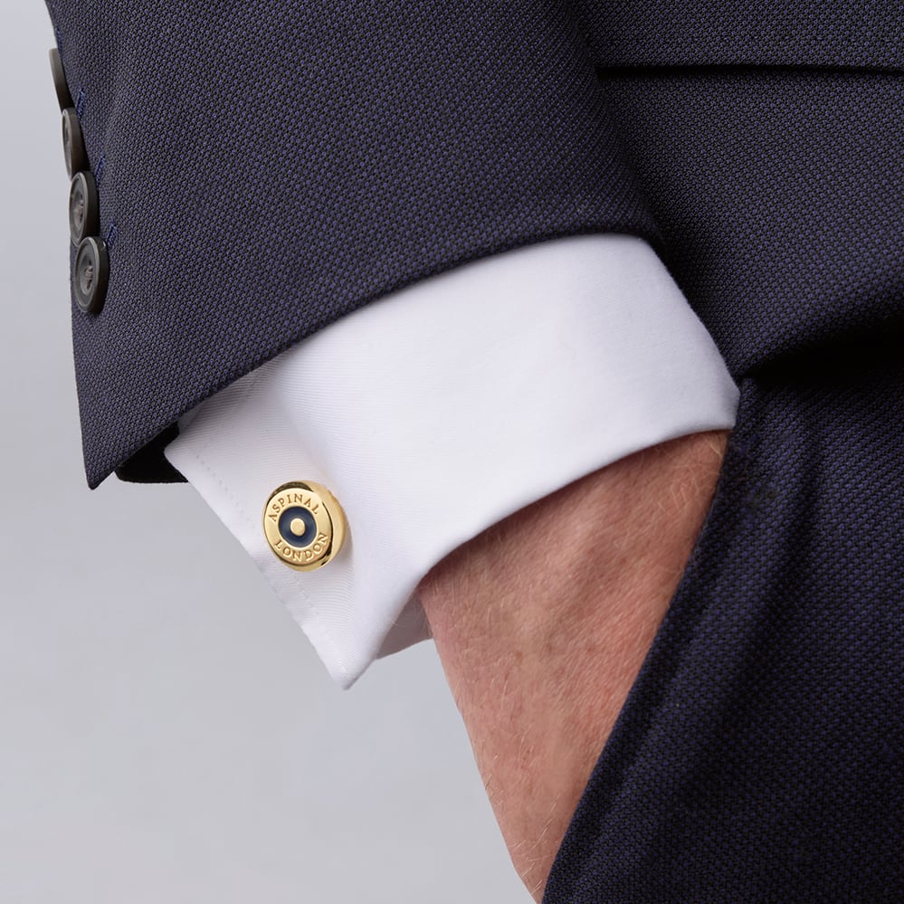 Enamel Button Cufflinks Navy Enamel & 18ct Gold Plated