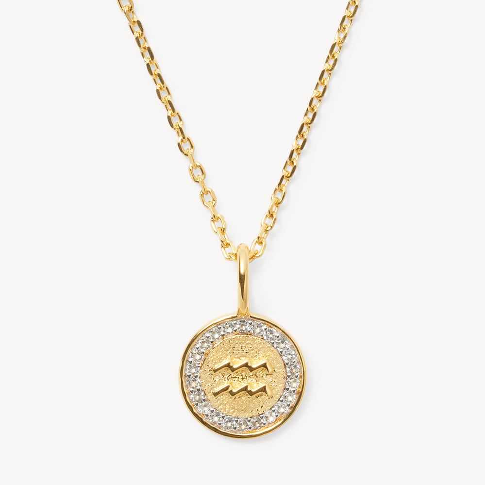 Aquarius Zodiac Pendant Necklace Aquarius in 18ct Gold Vermeil