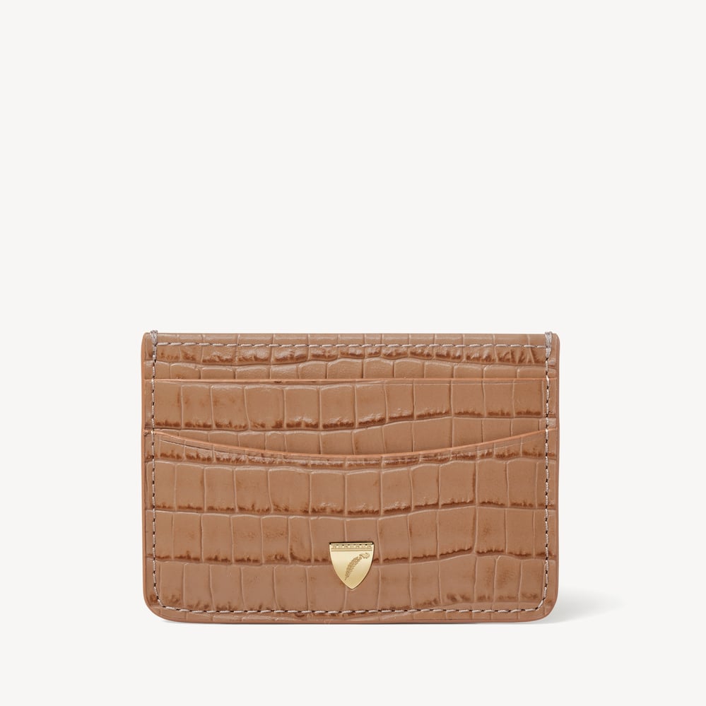 Slim Credit Card Holder Deep Shine Caramel Small Croc