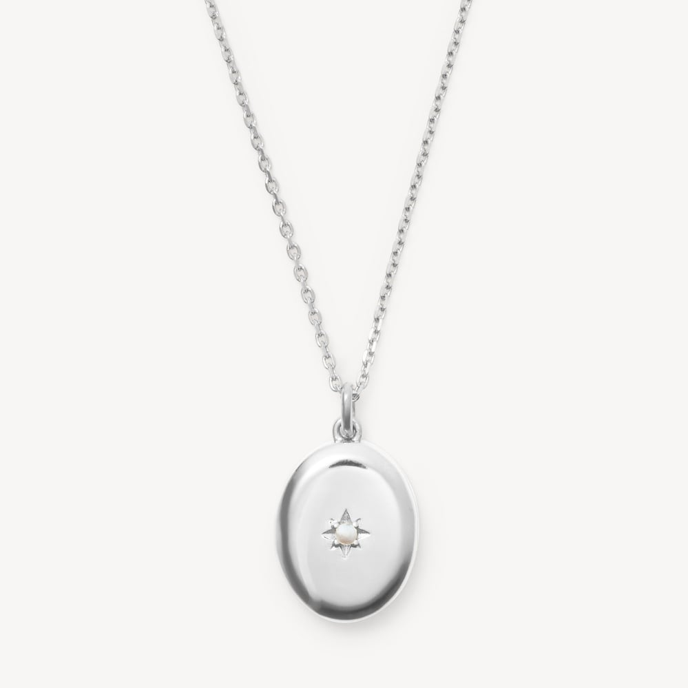Oval Pearl Locket Necklace Mother of Pearl & Sterling Silver 925
