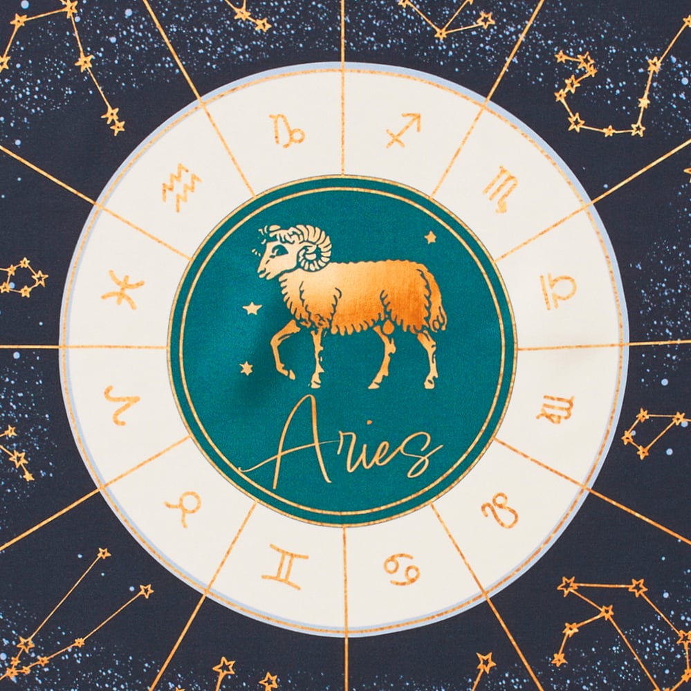 Aries Zodiac Silk Scarf Navy Pure Silk