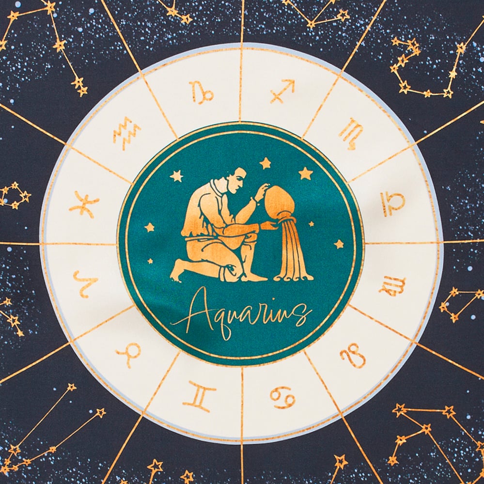Aquarius Zodiac Silk Scarf Navy Pure Silk