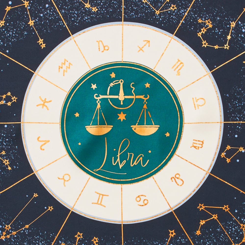 Libra Zodiac Silk Scarf Navy Pure Silk