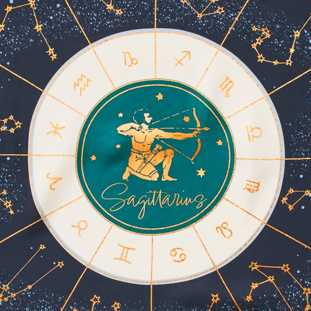 Sagittarius Zodiac Silk Scarf Navy Pure Silk