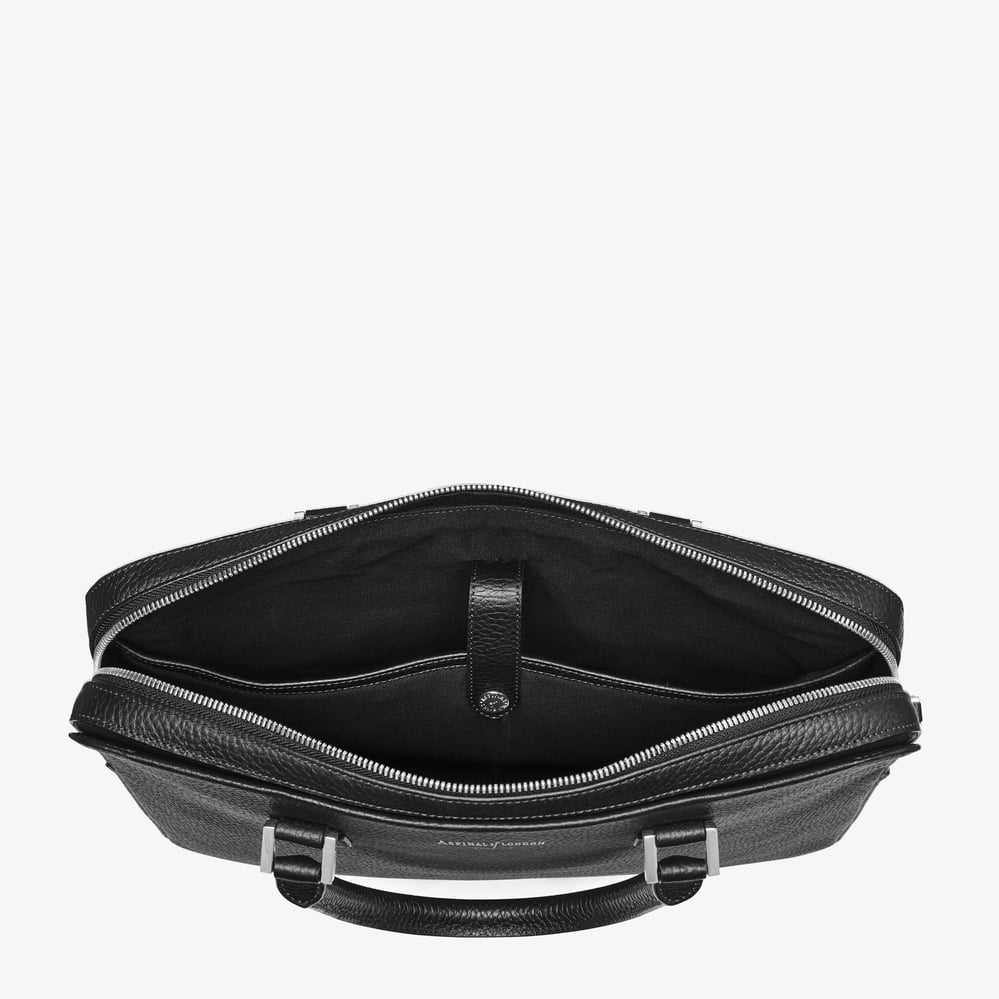 Slim Leather Briefcase Black Pebble